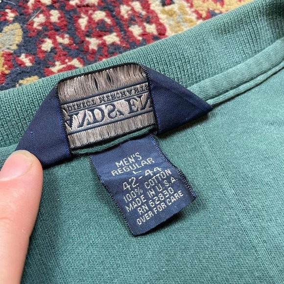 VTG 80s 90s Lands End direct merchants striped ribbed golf polo tshirt L USA grn - Picture 5 of 5